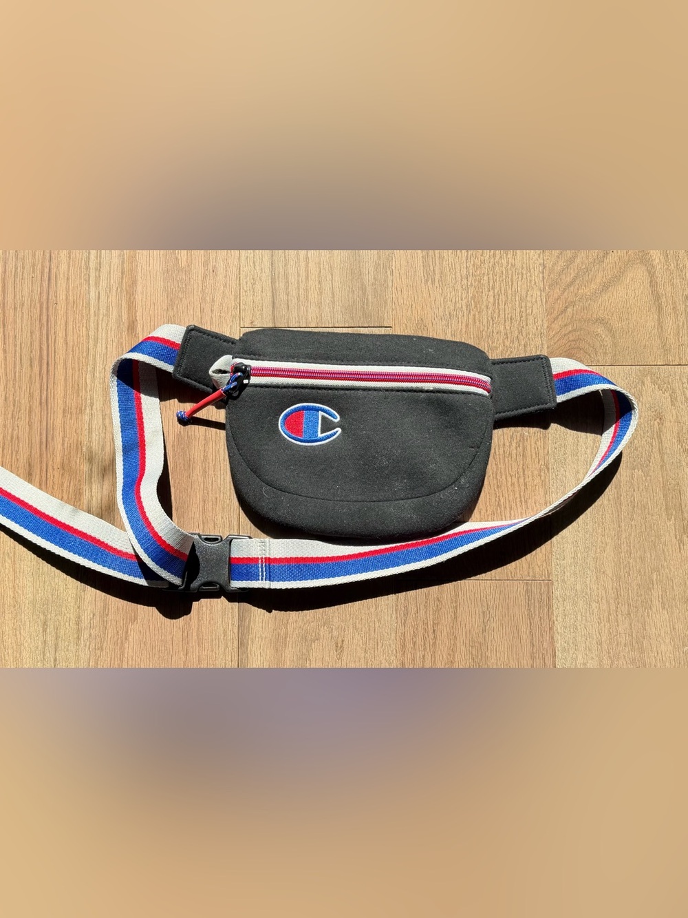 Champion Black Waist Bag with Red & Blue Accents